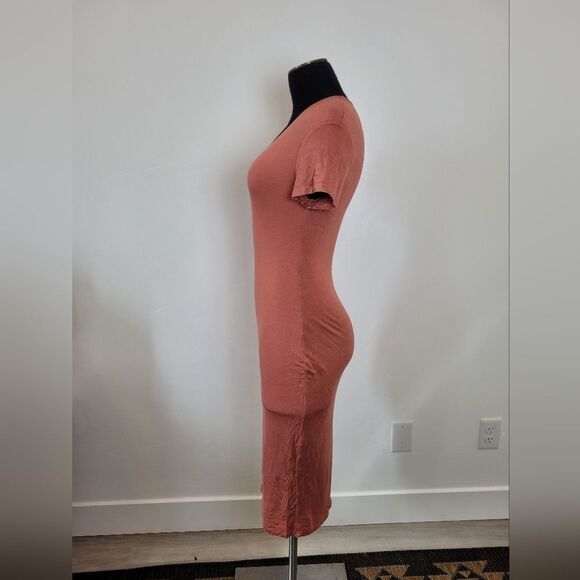 Popular21 T-Shirt Bodycon Dress Orange Copper Soft Stretchy Jersey Knit Medium - Picture 13 of 15